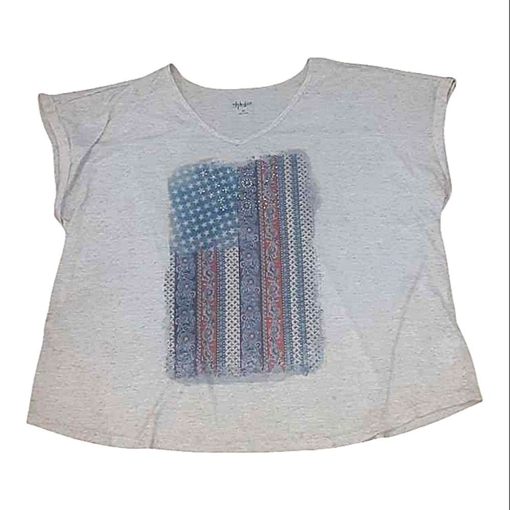 Style & Co V-Neck T-Shirt with Flag Design Size 3X